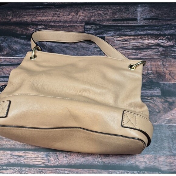 Max Studio Tan Hobo Bag Black Floral Scarf Accent Gold Hardware Single Strap Y2K - Picture 5 of 12